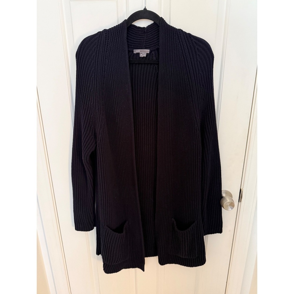 Vince Navy Blue 100% Cotton Ribbed Open Front Cardigan Sweater M